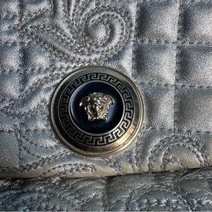 Gianni Versace Metallic Silver Barocco Leather quilted Shoulder Bag